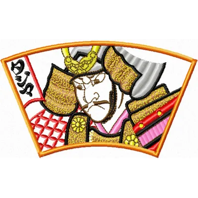 Samurai embroidery design showcasing intricate details, perfect for stitching on apparel like jackets or bags.