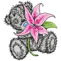 Teddy bear with lily embroidery design, showcasing a charming stitched motif for creative projects.