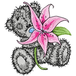 Teddy Bear with lily embroidery design - Embroidery Design