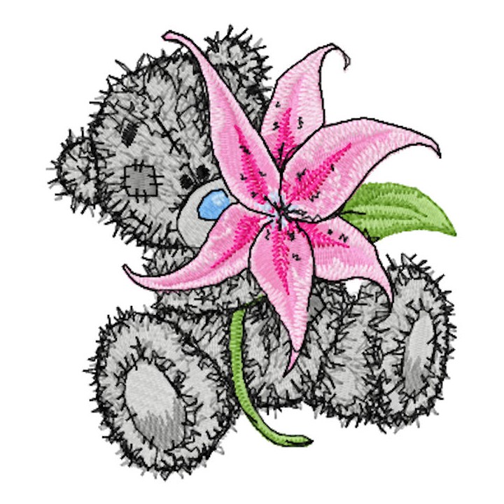 Teddy Bear with lily embroidery design - Embroidery Design