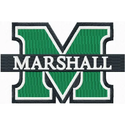 Marshall University logo embroidery design showcasing intricate stitching patterns for college spirit wear.