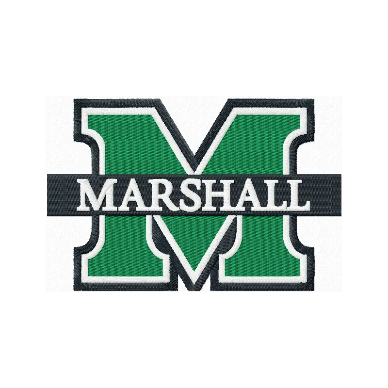 Marshall University logo embroidery design showcasing intricate stitching patterns for college spirit wear.