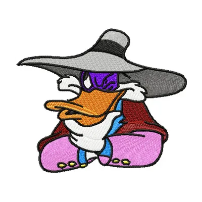 Darkwing Duck embroidery design featuring a whimsical character from Duck Tales, ideal for stitching on t-shirts or hoodies.