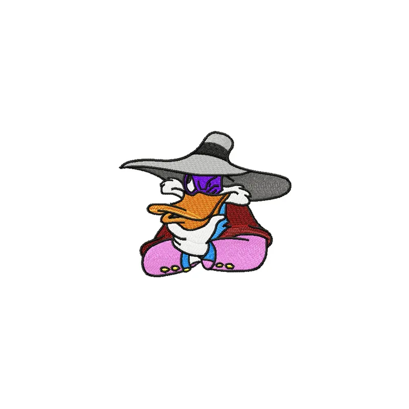 Darkwing Duck embroidery design featuring a whimsical character from Duck Tales, ideal for stitching on t-shirts or hoodies.