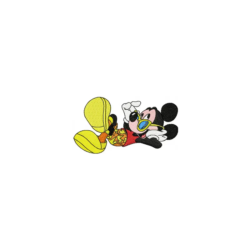 Mickey Mouse relax embroidery design featuring a playful motif, ideal for t-shirts, hoodies, and tote bags.