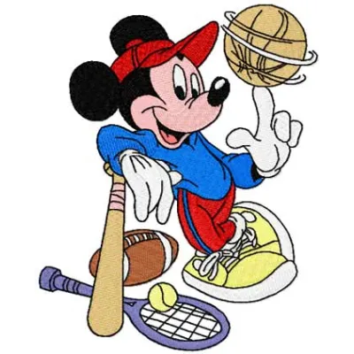 Mickey Mouse Baseball embroidery design featuring playful stitching patterns for fun projects.