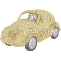 Openwork Volkswagen Beetle car embroidery design featuring intricate patterns and detailed craftsmanship.