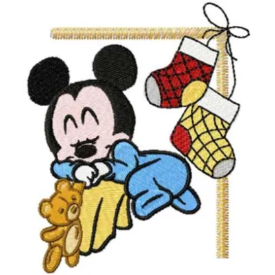Mickey Mouse Christmas Dream embroidery design featuring Mickey in festive attire, ideal for holiday projects.