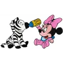 Minnie Mouse and zebra embroidery design featuring playful motifs for crafting on apparel and accessories.