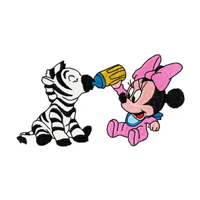 Minnie Mouse and zebra embroidery design featuring playful motifs for crafting on apparel and accessories.