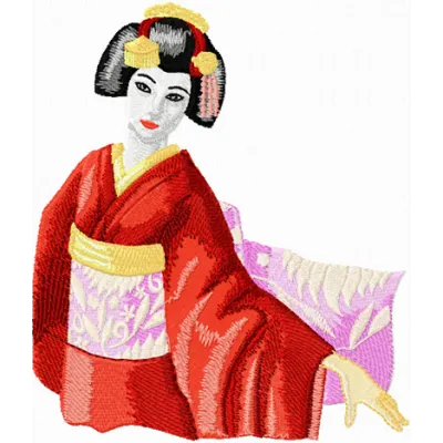 Geisha embroidery design showcasing intricate details, ideal for embellishing apparel and home decor items.