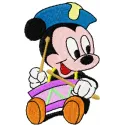 Mickey Mouse embroidery design featuring Mickey playing a drum, perfect for adding fun to t-shirts and bags.