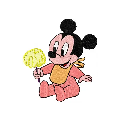 Minnie Mouse embroidery design featuring her enjoying a delicious ice cream treat, perfect for playful projects.