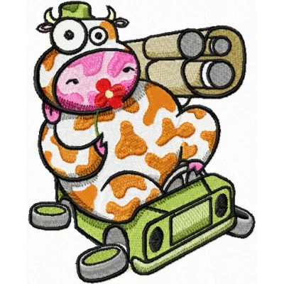Preview of the 'I Don't Like War, I Like Flower' cow embroidery design from the Manimals collection.