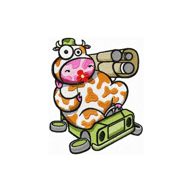 Preview of the 'I Don't Like War, I Like Flower' cow embroidery design from the Manimals collection.