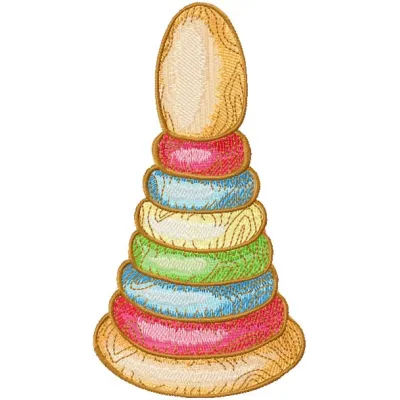 Wooden Pyramid embroidery design preview showcasing colorful stitched motifs for toy projects.