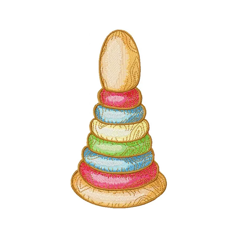 Wooden Pyramid embroidery design preview showcasing colorful stitched motifs for toy projects.