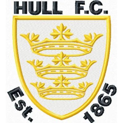 Hull City AFC logo embroidery design for rugby, showcasing intricate stitching details and vibrant colors.