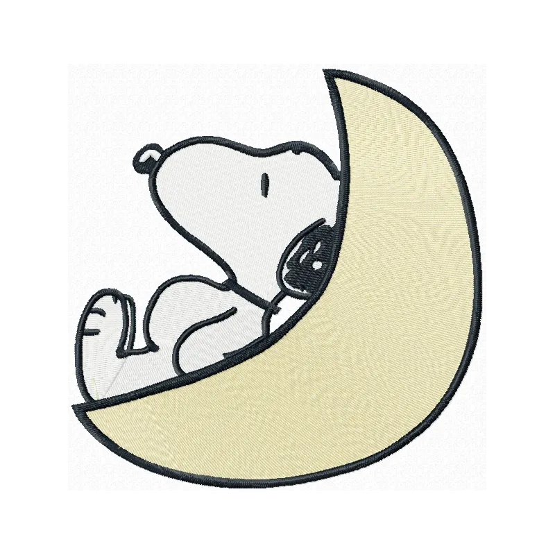 Snoopy and moon embroidery design showcasing a playful stitched motif for creative projects.