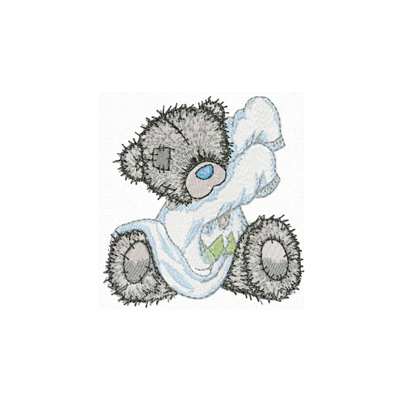 Teddy bear embroidery design of a cuddly teddy preparing for bed, ideal for children's items and cozy projects.