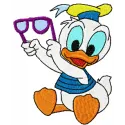 Embroidery design of Little Donald holding a glass from Duck Tales, showcasing vibrant stitching patterns.