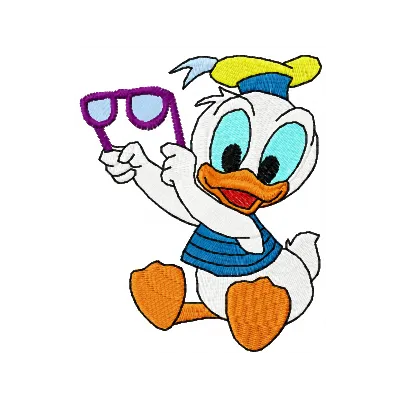 Embroidery design of Little Donald holding a glass from Duck Tales, showcasing vibrant stitching patterns.