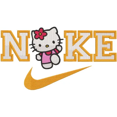 Nike Hello Kitty dancing embroidery design featuring a playful and colorful illustration of Hello Kitty.