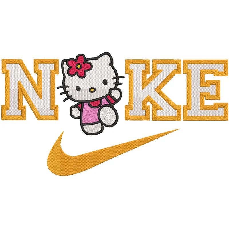 Nike Hello Kitty dancing embroidery design featuring a playful and colorful illustration of Hello Kitty.