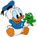 Preview of Little Duck with a Frog embroidery design, showcasing a charming stitched motif for creative projects.
