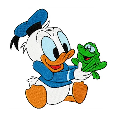 Preview of Little Duck with a Frog embroidery design, showcasing a charming stitched motif for creative projects.