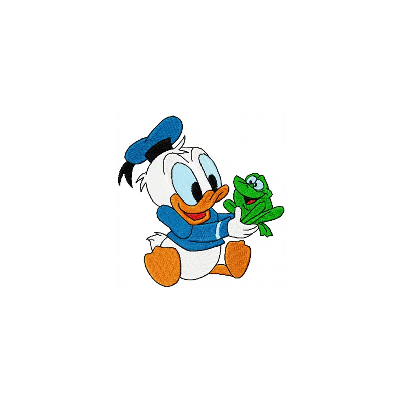 Preview of Little Duck with a Frog embroidery design, showcasing a charming stitched motif for creative projects.