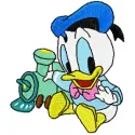 Donald Duck embroidery design featuring a cheerful character with a train toy, perfect for children's projects.