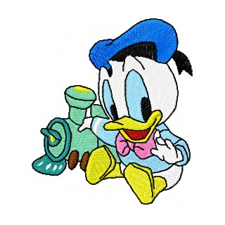 Donald Duck with train toy embroidery design - Embroidery Design