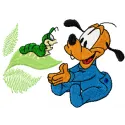 Pluto and caterpillar embroidery design showcasing a whimsical stitching pattern for creative projects.
