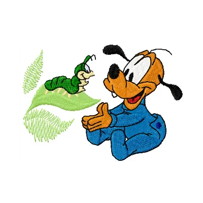 Pluto and caterpillar embroidery design showcasing a whimsical stitching pattern for creative projects.