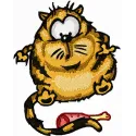 Preview of Funny Cat embroidery design featuring the phrase 'I Like to Eat and Sleep!' in a playful style.