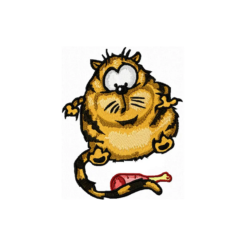 Preview of Funny Cat embroidery design featuring the phrase 'I Like to Eat and Sleep!' in a playful style.