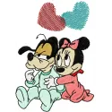 Preview of Goofy and Minnie 'We Love' embroidery design, featuring playful characters for stitched motifs on various items.