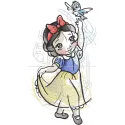 Snow White with bird sketch style embroidery design featuring detailed stitching of Snow White and a bird.
