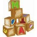 Wooden Toys - Cubes embroidery design preview showcasing colorful stitched motifs for playful items.