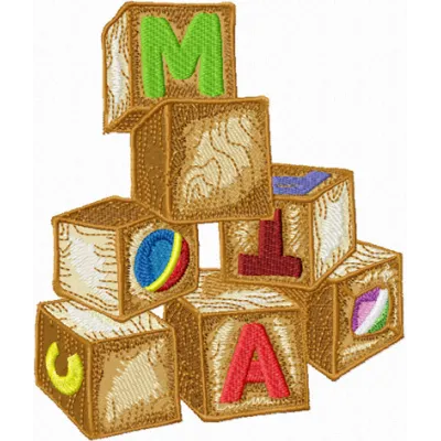 Wooden Toys - Cubes embroidery design preview showcasing colorful stitched motifs for playful items.