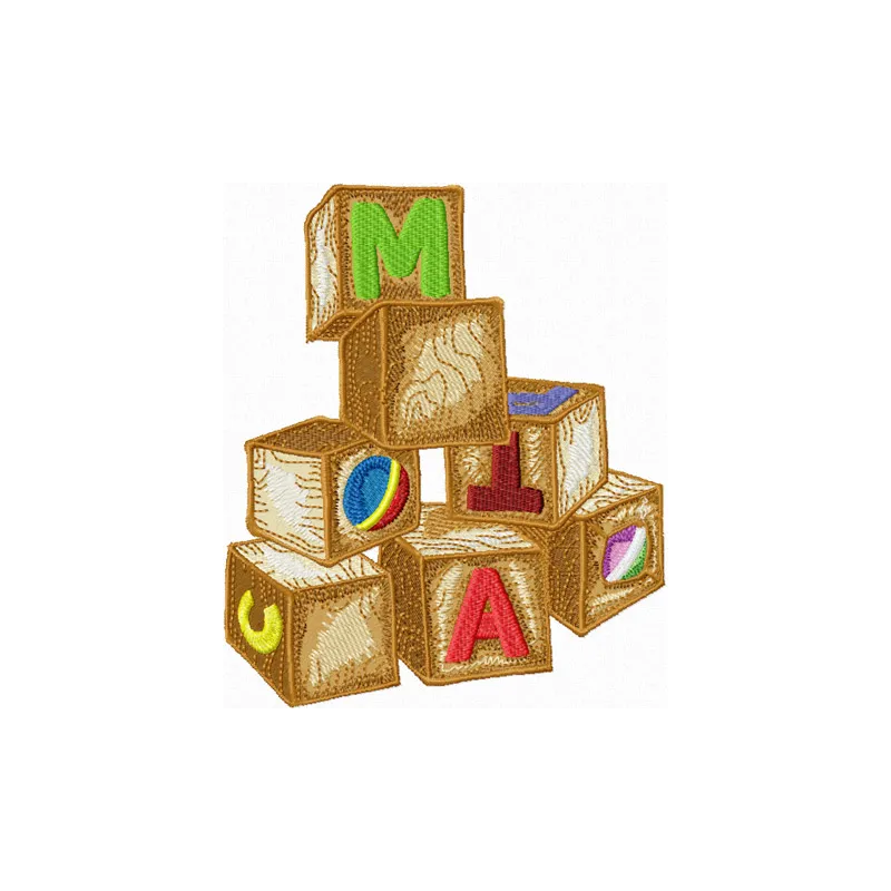 Wooden Toys - Cubes embroidery design preview showcasing colorful stitched motifs for playful items.