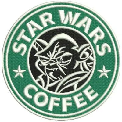 Yoda coffee embroidery design featuring a whimsical motif perfect for stitching on tote bags or hoodies.