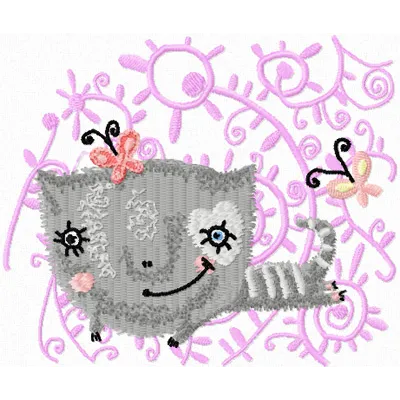 Flying Cat embroidery design showcasing a whimsical feline in mid-air, perfect for creative stitching projects.