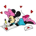 Minnie Mouse writing a Valentine's Day letter embroidery design for stitching on t-shirts or tote bags.