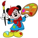 Mickey Mouse painter embroidery design featuring a cheerful Mickey with a paintbrush, perfect for various fabric projects.