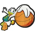 Donald Duck basketball fan embroidery design showcasing a whimsical character ready to cheer, perfect for apparel.