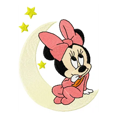 Minnie Mouse and moon embroidery design, showcasing a whimsical pattern for various stitched projects.