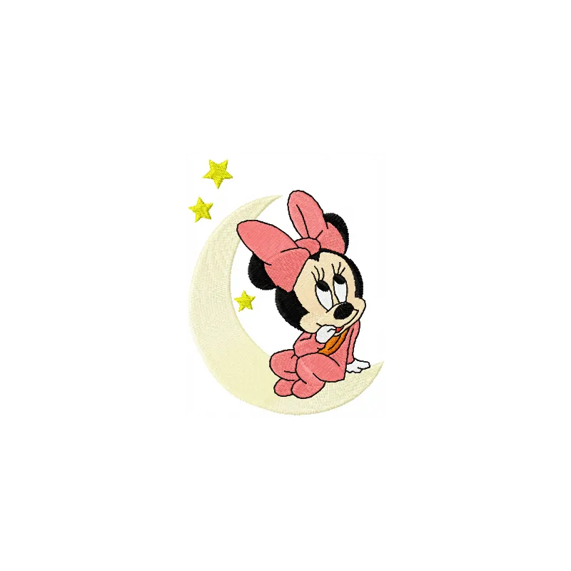 Minnie Mouse and moon embroidery design, showcasing a whimsical pattern for various stitched projects.