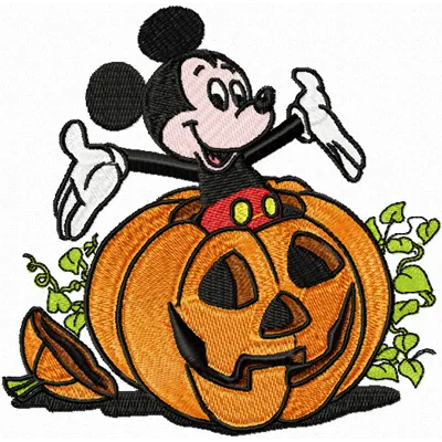 Mickey Mouse Halloween embroidery design featuring a playful Mickey in a spooky setting, ideal for festive projects.